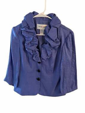 Victor Costa Purple Ruffle Collar Jacket Size 8